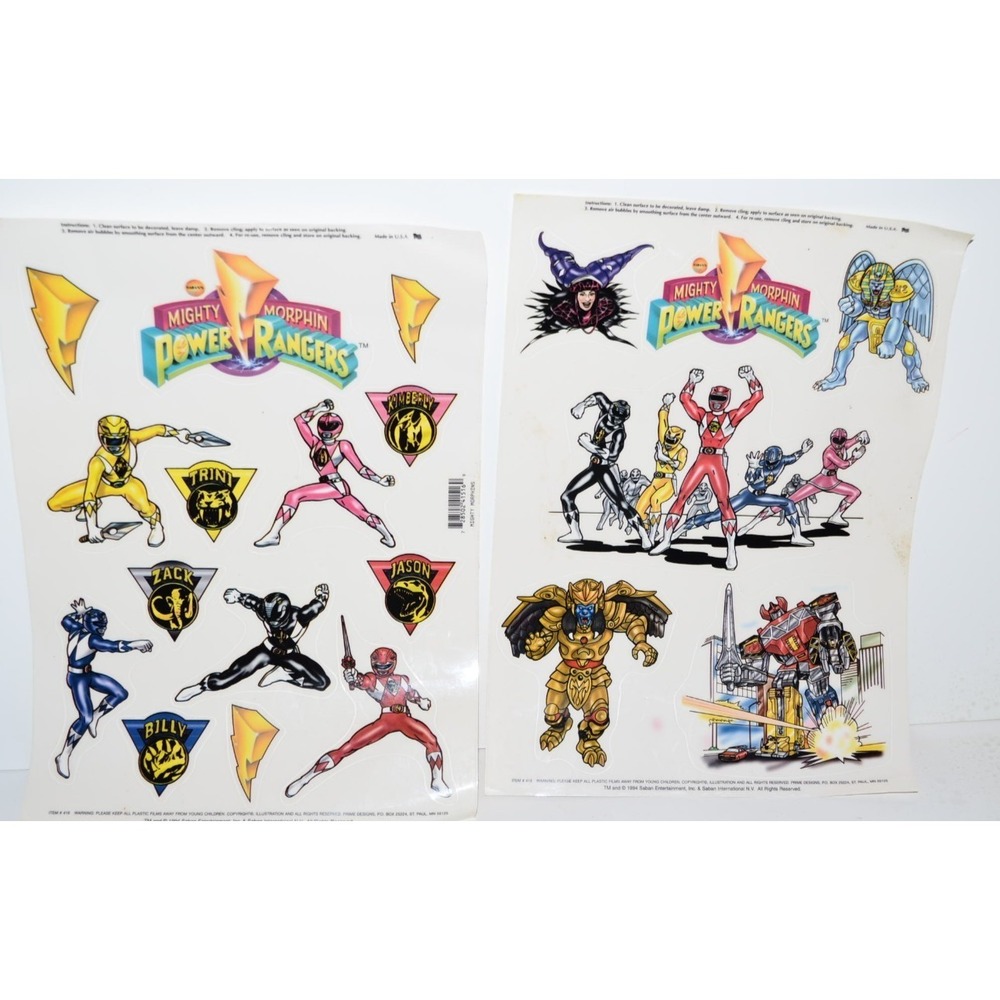 Vtg 90s Mighty Morphin Power Rangers Window Stickers Cling Decals New Y2K